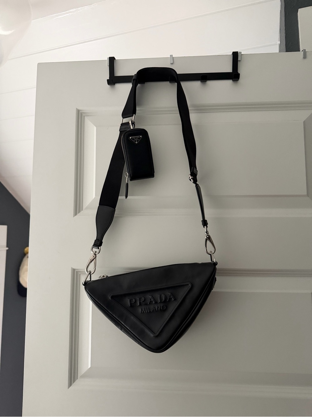 Prada Black Triangle Shoulder Bag with Pouch